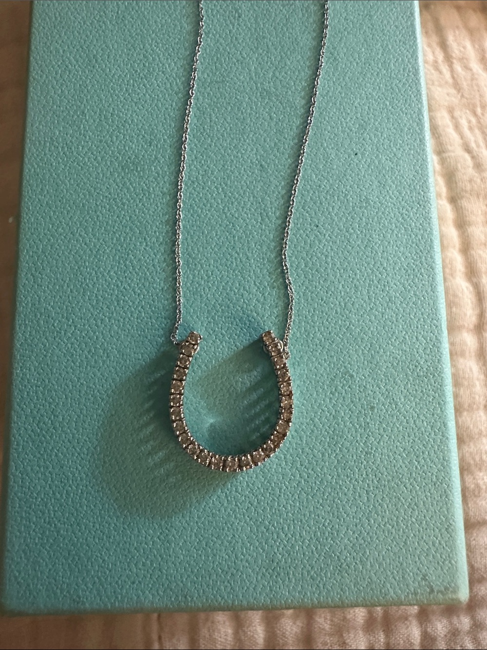 14k white gold Diamond Horseshoe Pendant Necklace